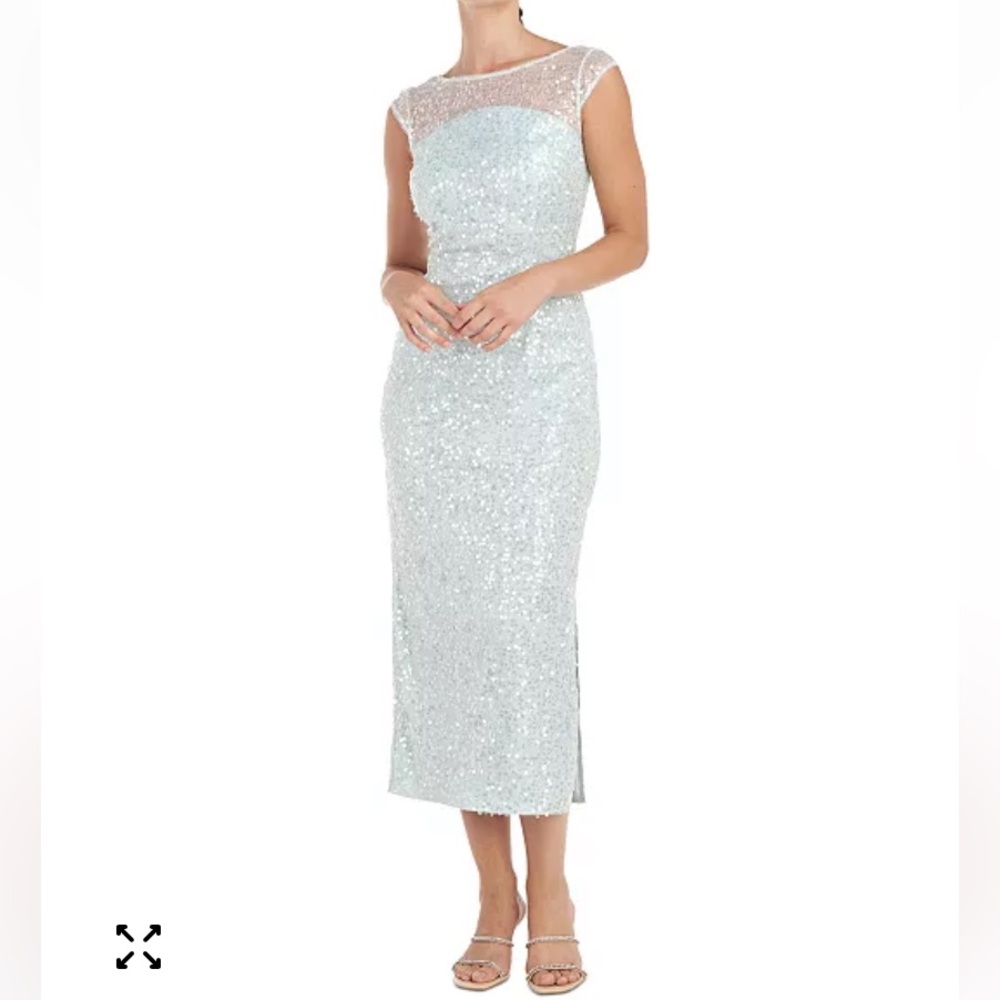 New JS Collections Sequins light Aqua Midi Dress